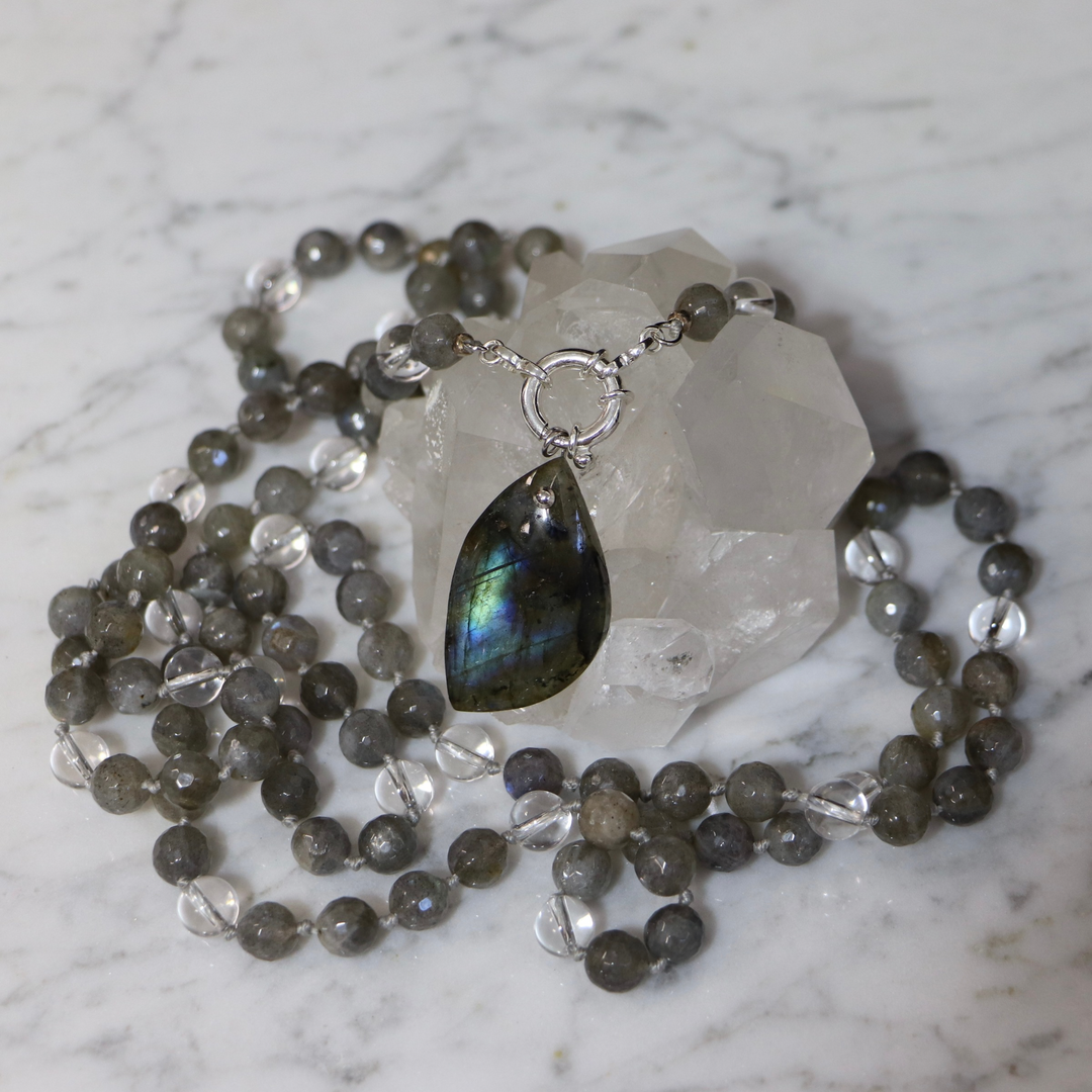 Labradorite Mala Necklace with Labradorite Pendant