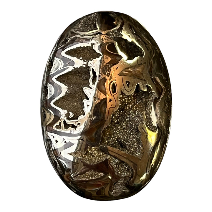 Pyritisierter Ammonit, AM_P077, Cabochongröße, 43x30x7 mm; 14,8 g;