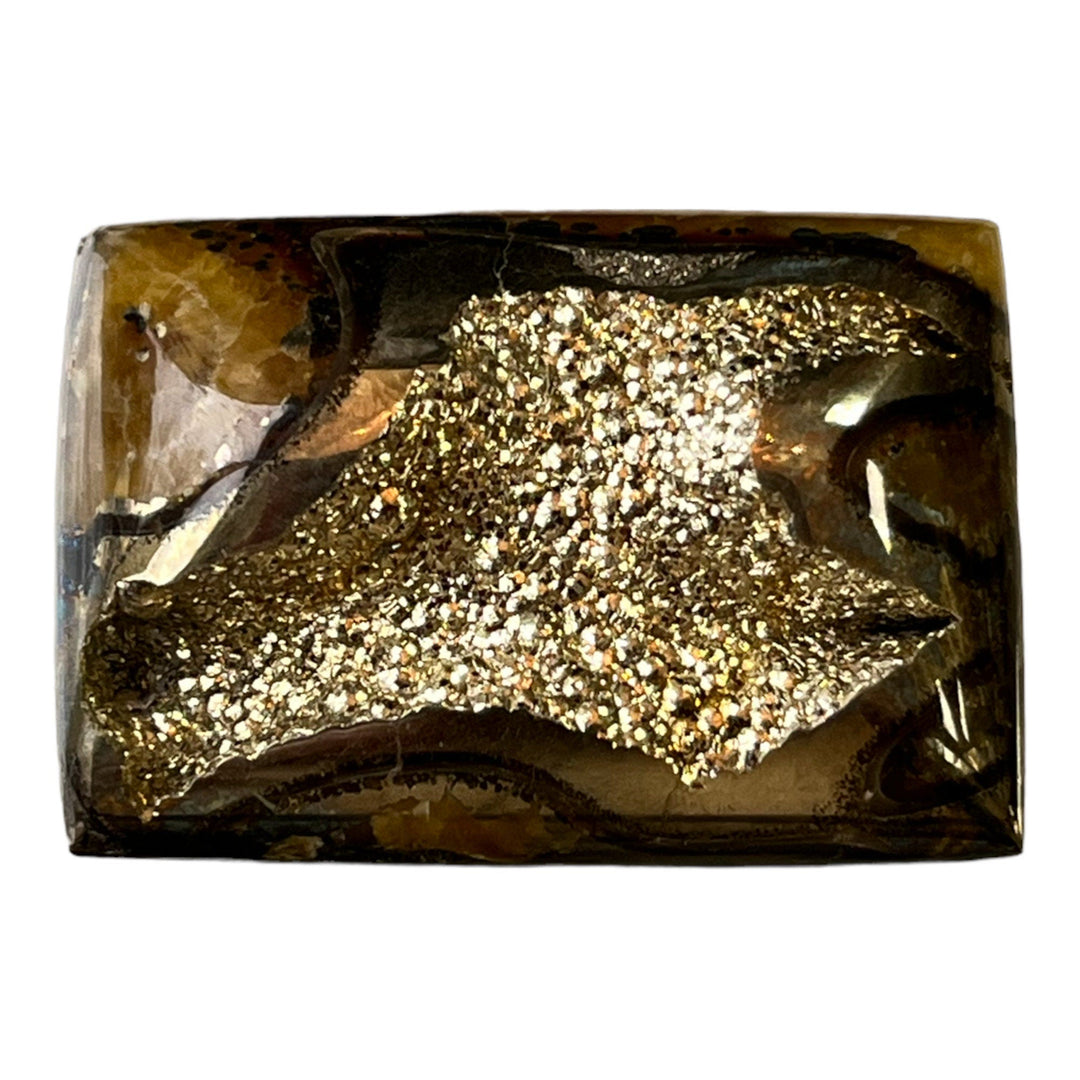 Pyritized ammonite, AM_P032, cabochon cut, 31x21x9 mm; 12.2g