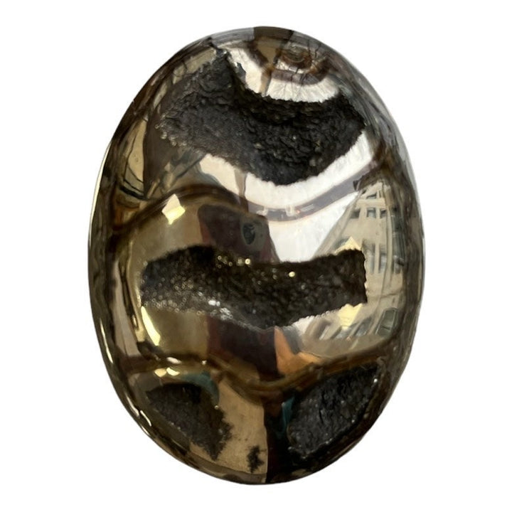 Ammonite pyritisée, AM_P024, taille cabochon, 59x44x11 mm; 29g;