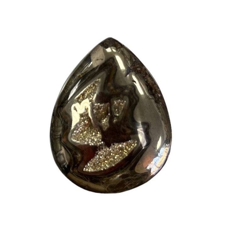 Pyritisierter Ammonit, AM_P031, Cabochon-Schliff, 34 x 26 x 6 mm; 9,7 g