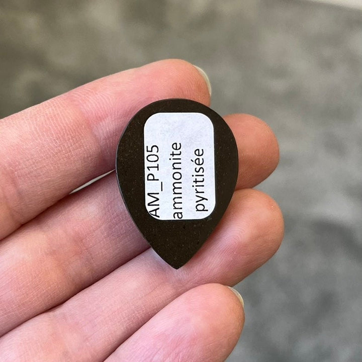 Pyritized ammonite, AM_P105, cabochon cut, 29x21x6 mm; 5.7g