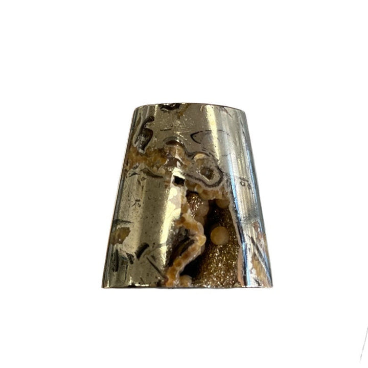 Pyritized ammonite, AM_P042, cabochon cut, 32x30x10 mm; 17.1g