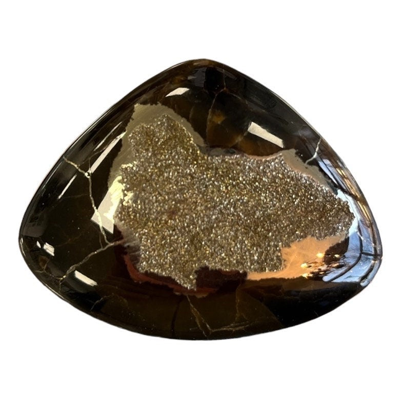 Ammonite pyritisée, AM_P006, taille cabochon, 54x42x8 mm; 26.4g;