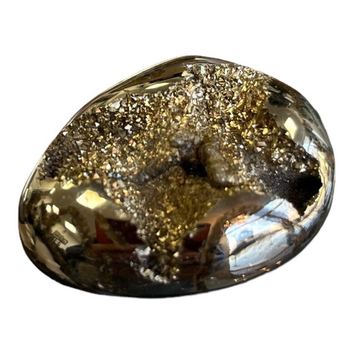 Pyritized ammonite, AM_P026, cabochon cut, 43x34x10 mm; 20g;