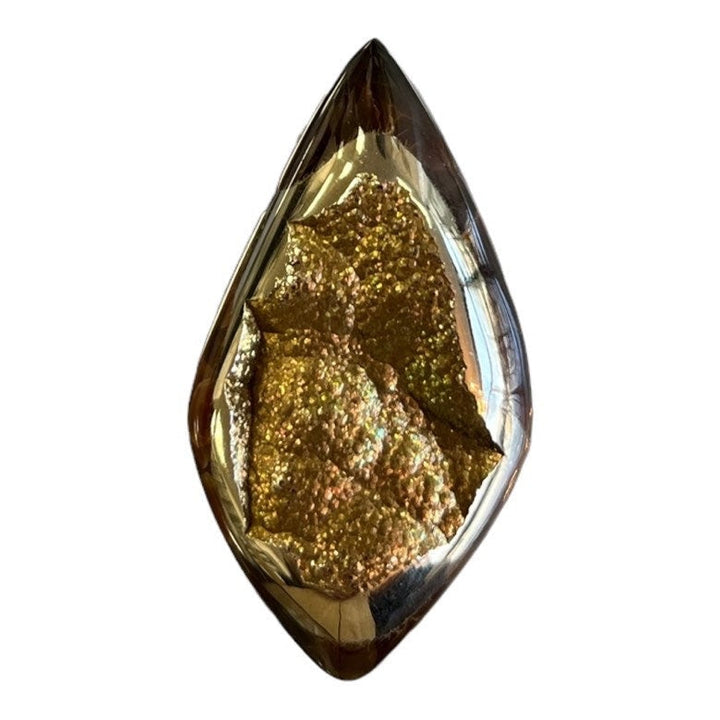 Pyritisierter Ammonit, tAM_P072, Cabochon-Schliff, 45x24x9 mm; 15,8 g;