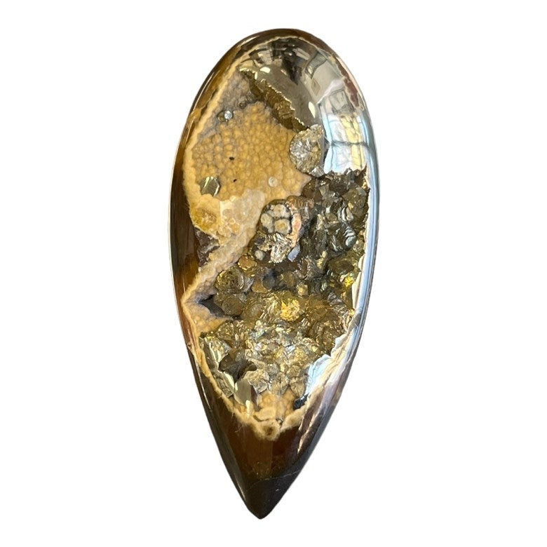 Ammonite pyritisée, AM_P033, taille cabochon, 58x24x10 mm; 22.6g;