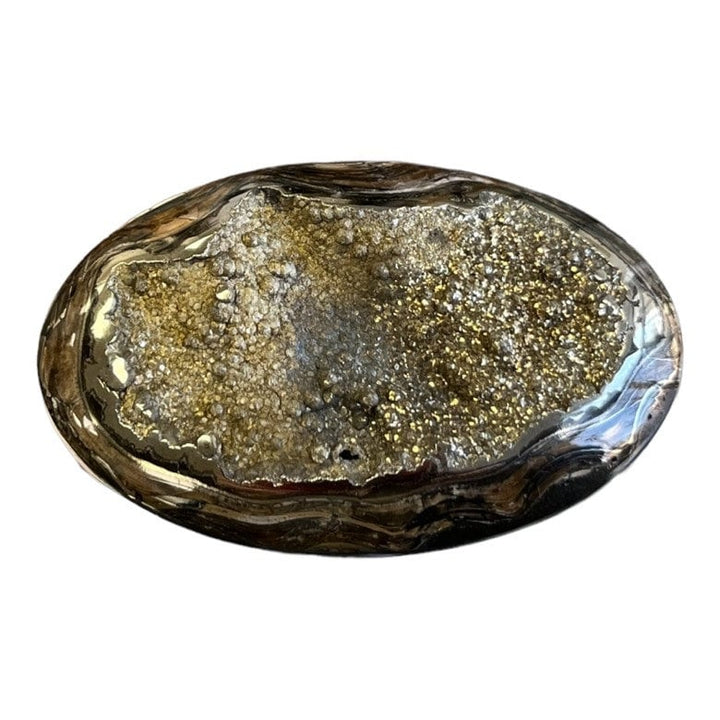 Ammonite pyritisée, AM_P056, taille cabochon, 52 x 33 x11mm; 20.8g;