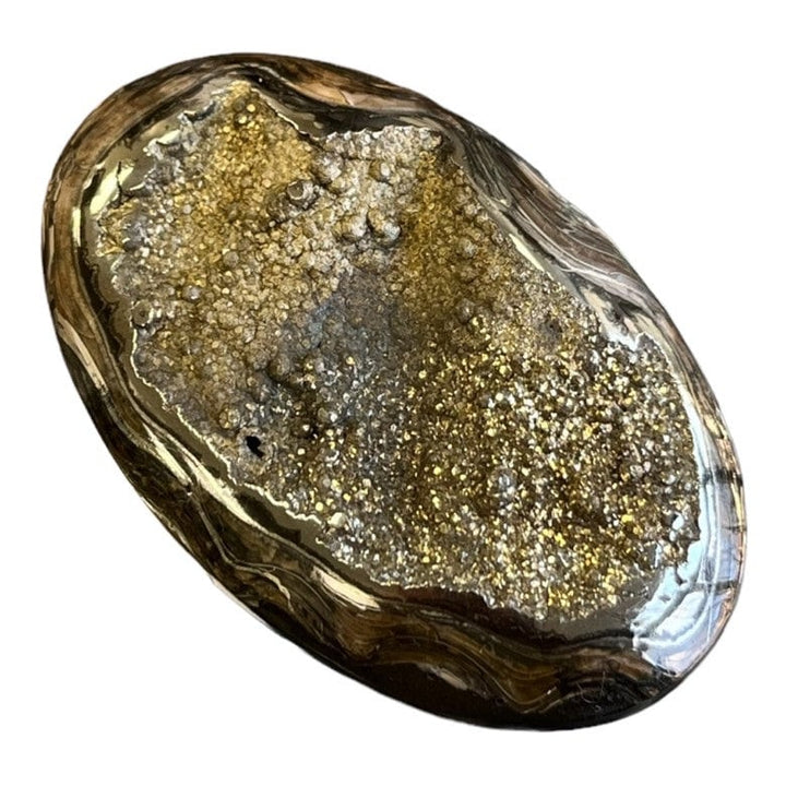 Ammonite pyritisée, AM_P056, taille cabochon, 52 x 33 x11mm; 20.8g;