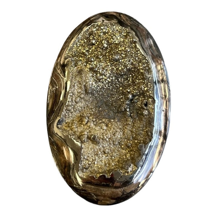Ammonite pyritisée, AM_P056, taille cabochon, 52 x 33 x11mm; 20.8g;