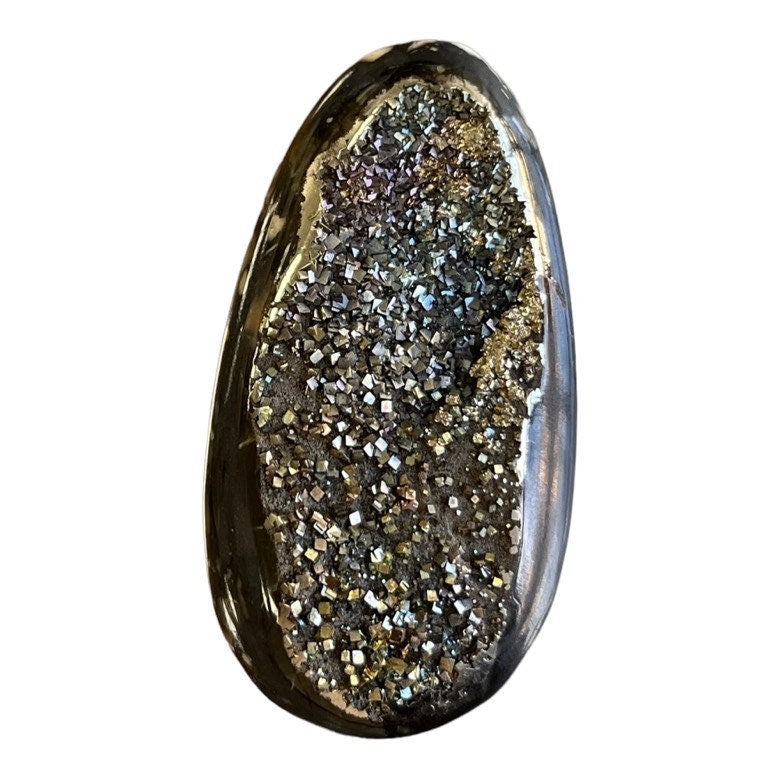 Pyritized ammonite, AM_P071, cabochon cut, 50x25x9 mm; 20g;