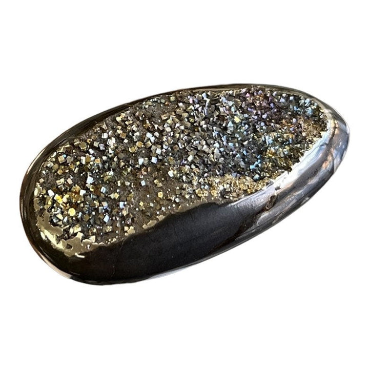 Pyritized ammonite, AM_P071, cabochon cut, 50x25x9 mm; 20g;