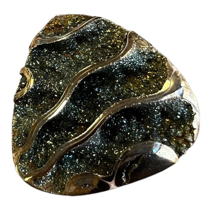 Pyritisierter Ammonit, AM_P052, Cabochon-Schliff, 40x35x10 mm; 13 g;