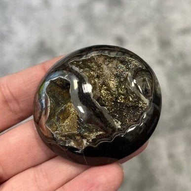 Pyritisierter Ammonit, AM_P057, Cabochongröße, 48x45x15 mm; 40,4 g;