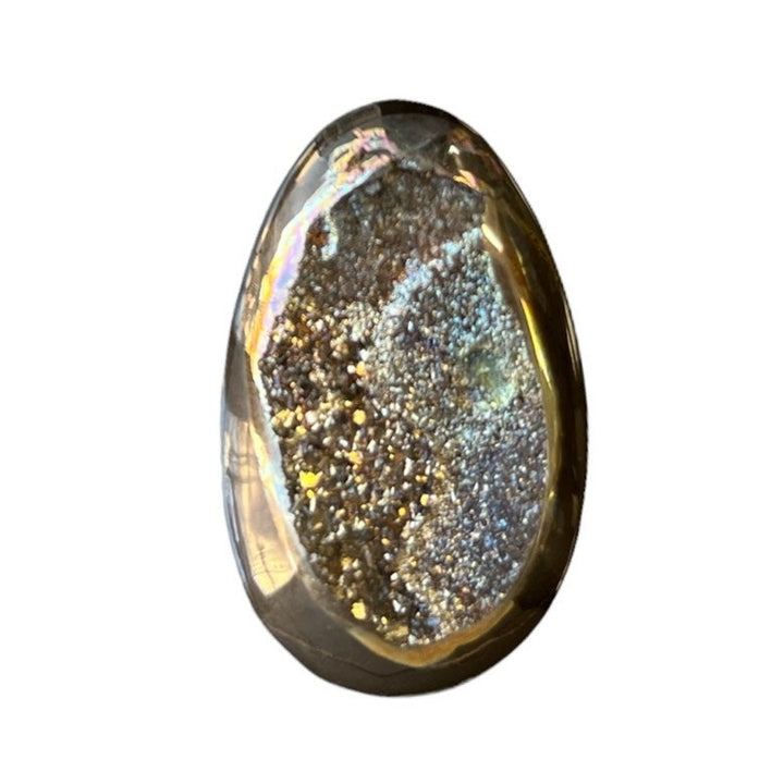 Pyritized ammonite, AM_P100, cabochon cut, 34x20x6 mm; 5.8g