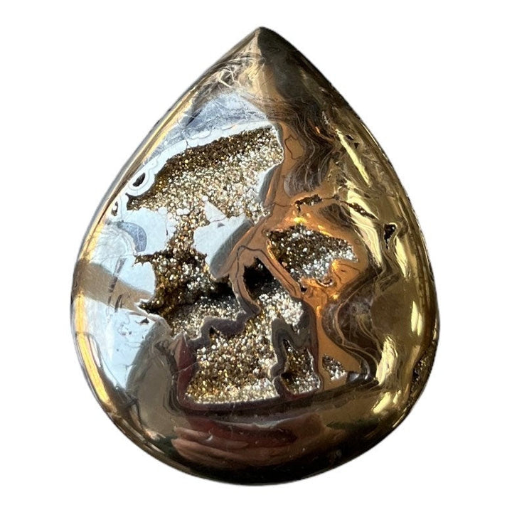 Pyritisierter Ammonit, AM_P079, Cabochon-Schliff, 48x38x7 mm; 23 g;