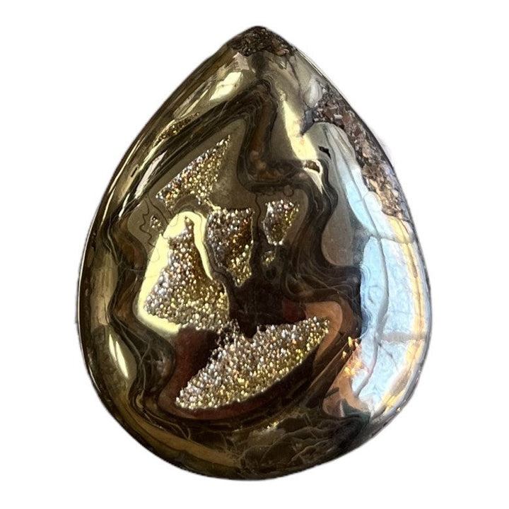 Pyritisierter Ammonit, AM_P031, Cabochon-Schliff, 34 x 26 x 6 mm; 9,7 g