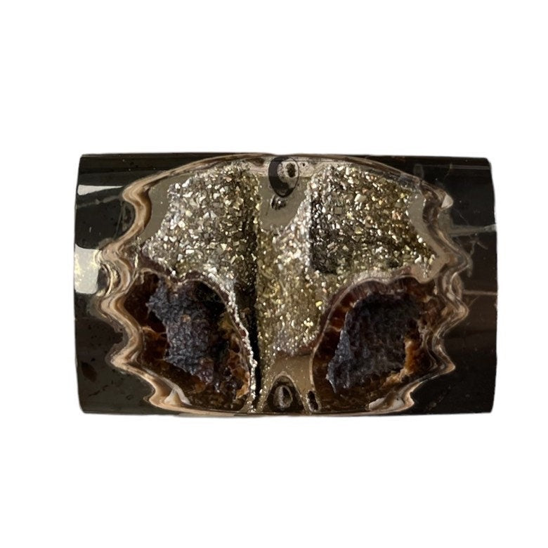 Pyritisierter Ammonit, AM_P037, Cabochongröße, 46x30x9 mm; 23,6 g;