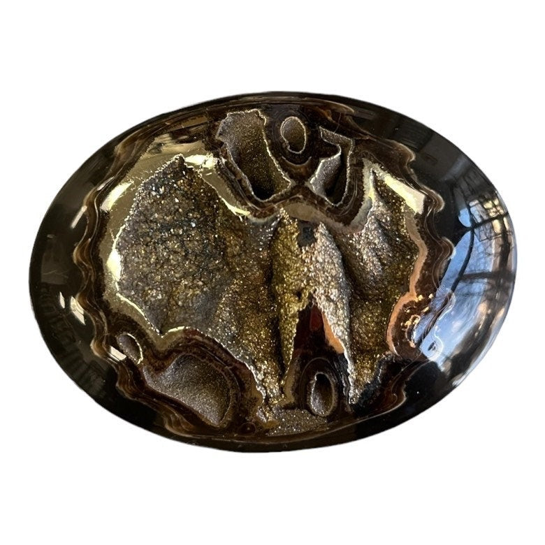 Ammonite pyritisée, AM_P058, taille cabochon, 62x46x10 mm; 41g;