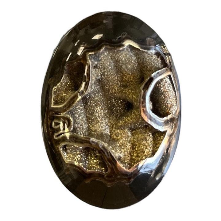 Pyritisierter Ammonit, AM_P039, Cabochon-Schliff, 45x32x9 mm; 16 g;