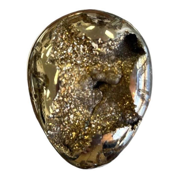 Pyritized ammonite, AM_P026, cabochon cut, 43x34x10 mm; 20g;