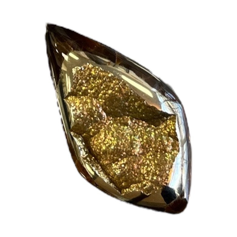 Pyritisierter Ammonit, tAM_P072, Cabochon-Schliff, 45x24x9 mm; 15,8 g;