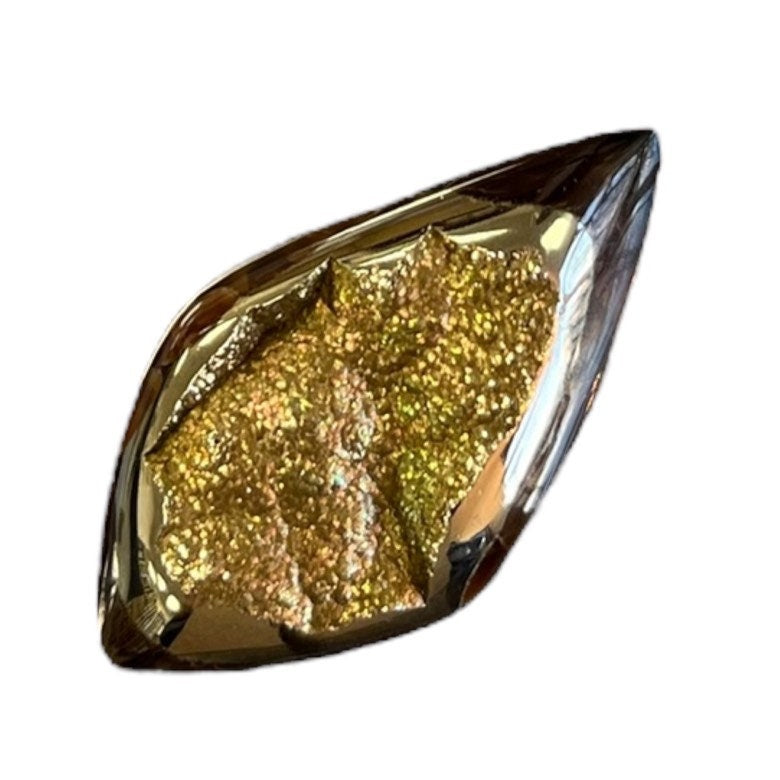 Pyritisierter Ammonit, tAM_P072, Cabochon-Schliff, 45x24x9 mm; 15,8 g;