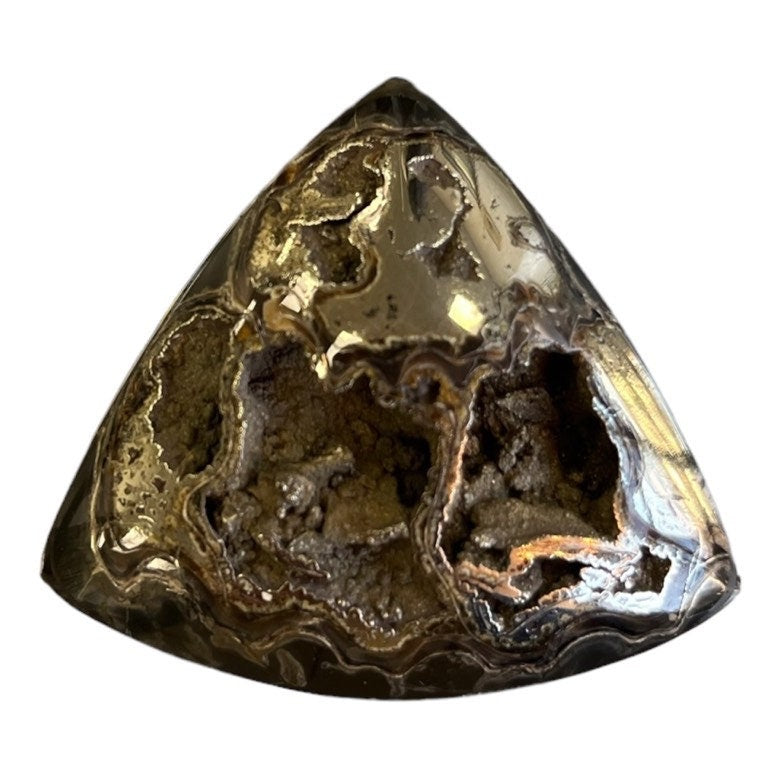 Pyritisierter Ammonit, AM_P070, Cabochon-Schliff, 48x43x9 mm; 19 g;