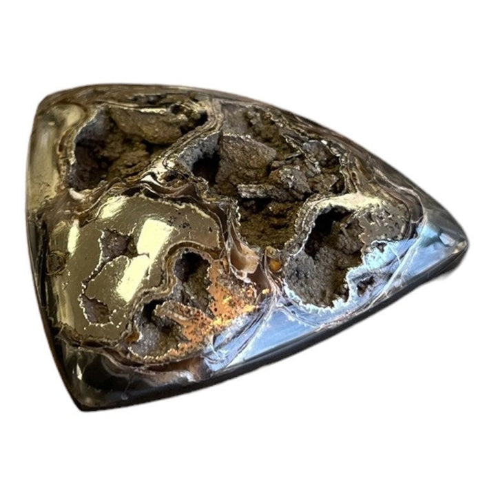 Pyritisierter Ammonit, AM_P070, Cabochon-Schliff, 48x43x9 mm; 19 g;