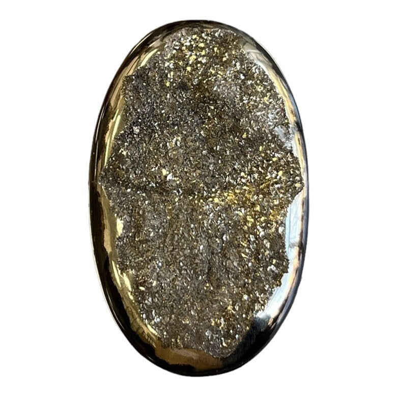 Pyritisierter Ammonit, AM_P074, Cabochon-Schliff, 46x28x8 mm; 18 g;
