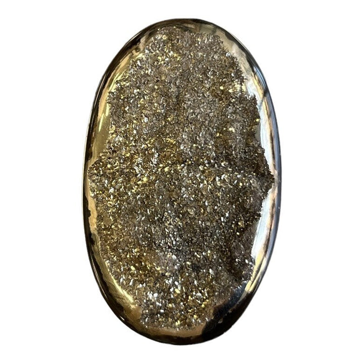 Pyritisierter Ammonit, AM_P074, Cabochon-Schliff, 46x28x8 mm; 18 g;