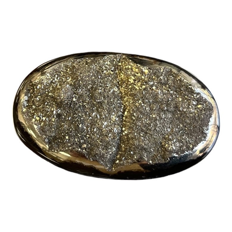 Pyritisierter Ammonit, AM_P074, Cabochon-Schliff, 46x28x8 mm; 18 g;