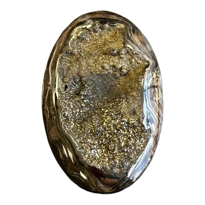 Ammonite pyritisée, AM_P056, taille cabochon, 52 x 33 x11mm; 20.8g;