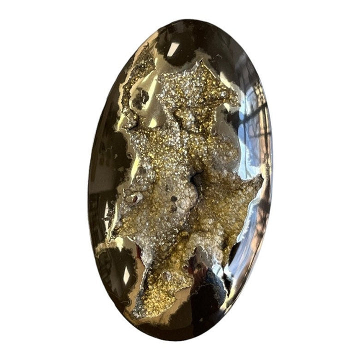 Ammonite pyritisée, AM_P066, taille cabochon, 56x32x8 mm; 23.8g;