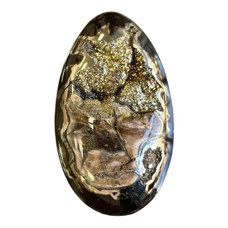 Ammonite pyritisée, AM_P065, taille cabochon, 56 x 32 x11mm; 28.8g;