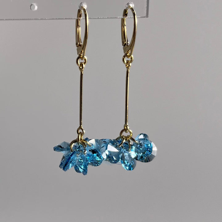 Boucles d'oreilles avec cristaux Swarovski, bleu aquamarine, 202, argent doré, MARGOT