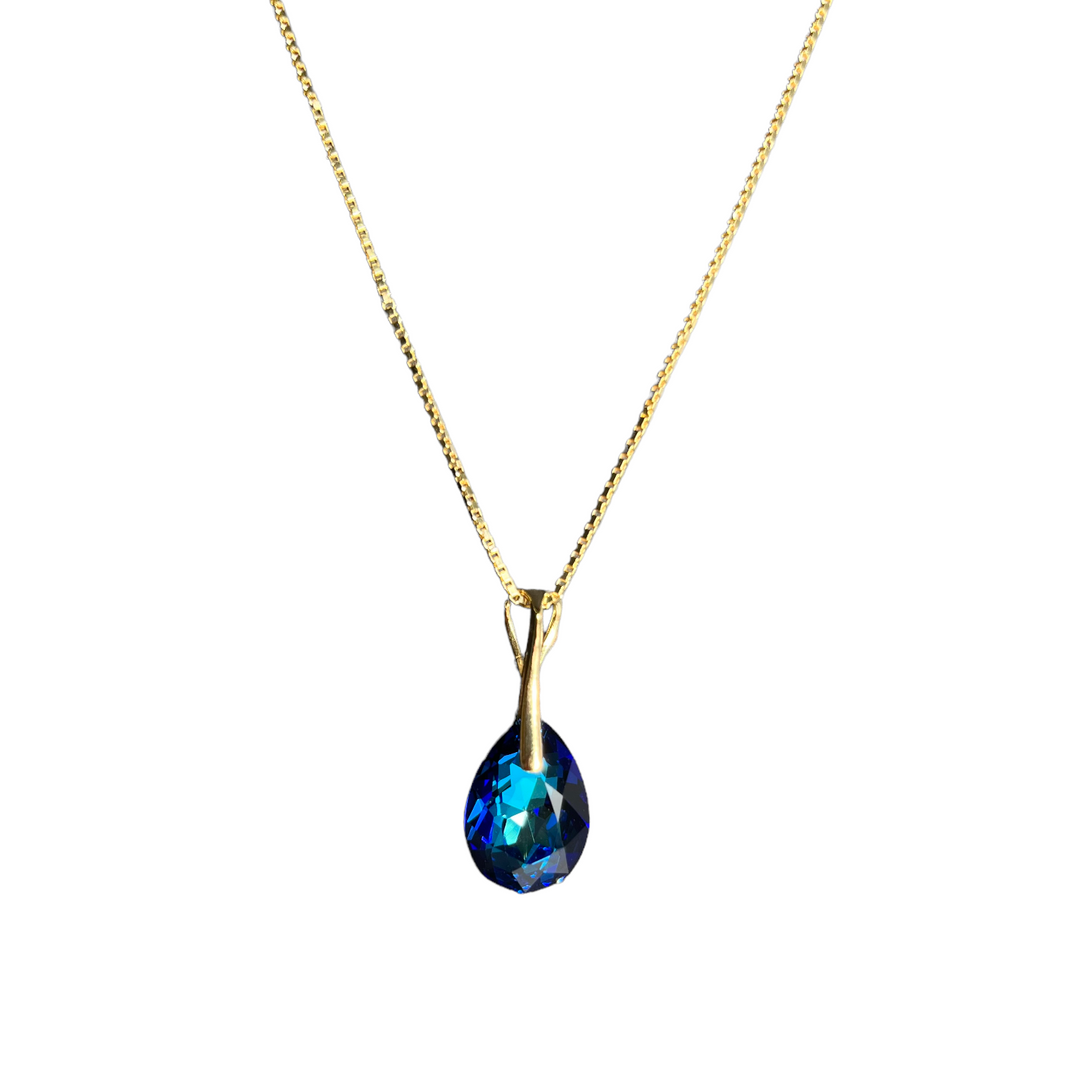 Pendentif avec cristaux Swarovski, argent doré, bleu Bermuda, KATE