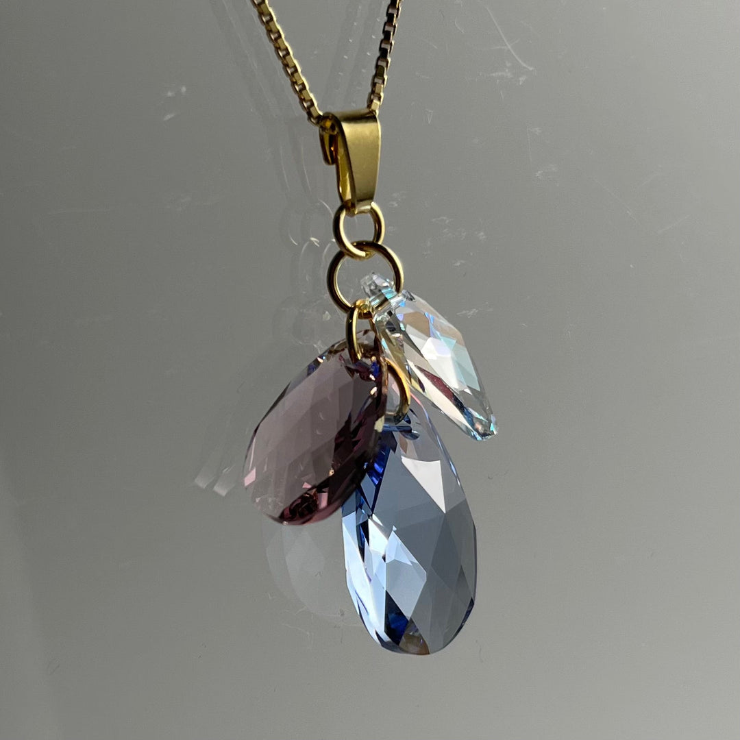 Boucles d'oreilles avec cristaux Swarovski, argent doré, bleu clair/violet, FLEUR