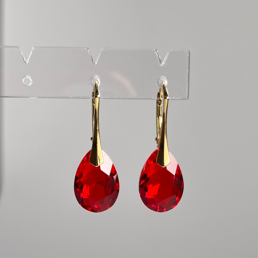 Boucles d'oreilles avec cristaux Swarovski, argent doré, rouge, KATE
