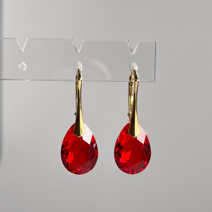 Boucles d'oreilles avec cristaux Swarovski, argent doré, rouge, KATE
