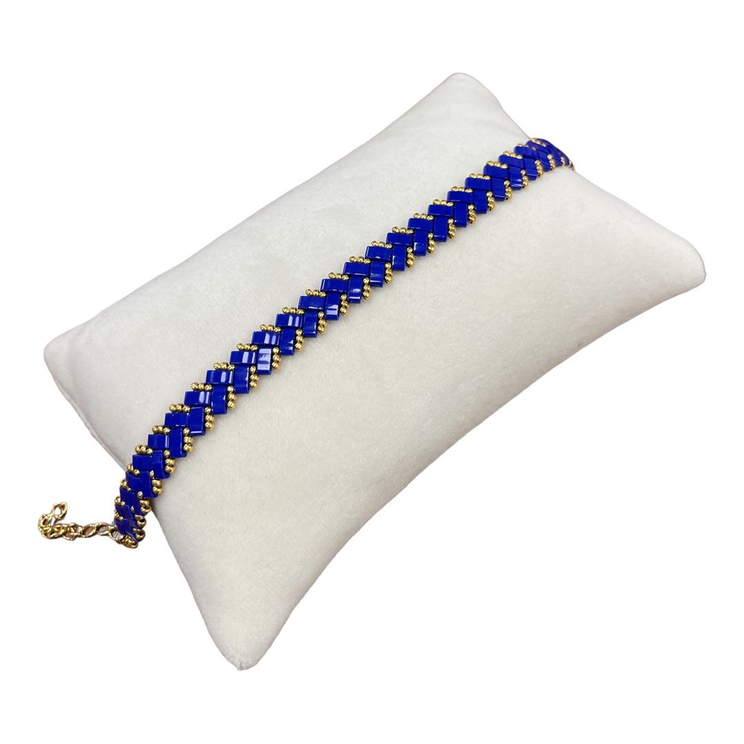 V2-Armband aus Miyuki-Perlen, kobalt-/goldfarben