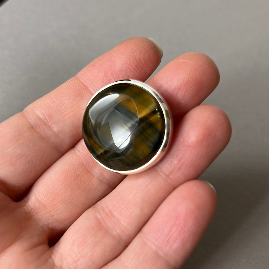 Silberner Tigeraugenring – Größe 57 – BS014