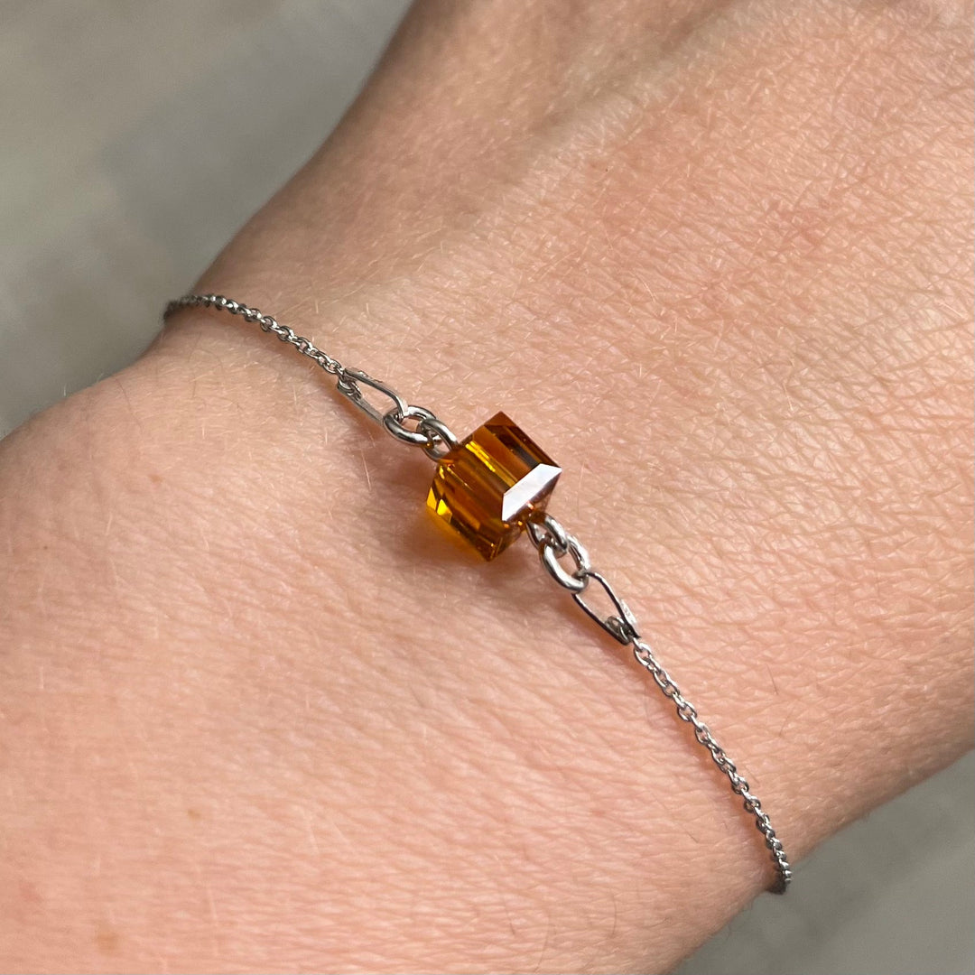 Bracelet  avec cristaux Swarovski, couleur Mandarine, argent rhodié, CARRE