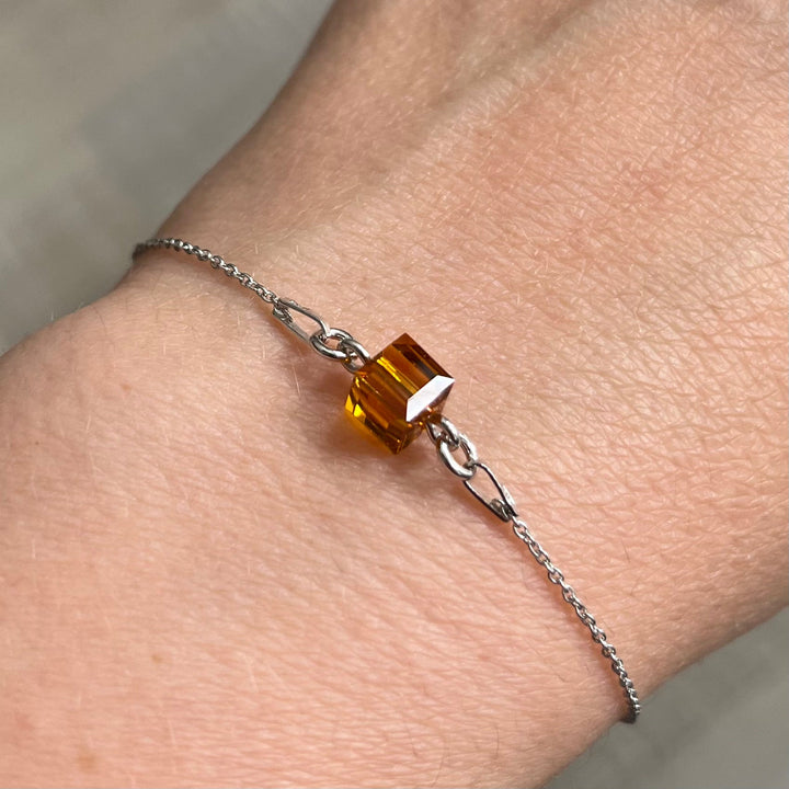 Bracelet  avec cristaux Swarovski, couleur Mandarine, argent rhodié, CARRE