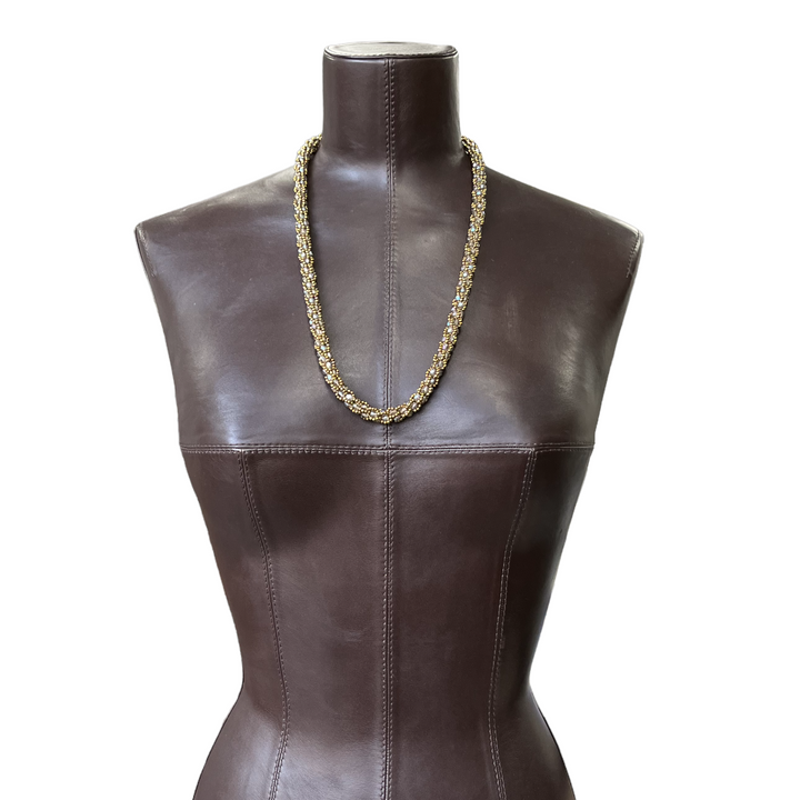 Spiral crochet necklace made of Miyuki beads, light green, 63 cm