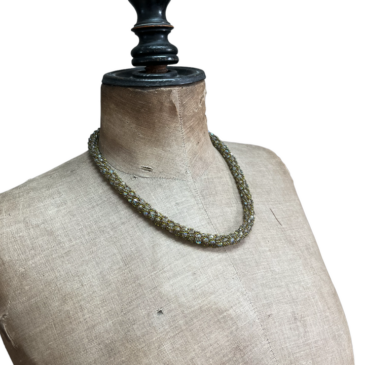 Spiral crochet necklace made of Miyuki beads, light green, 46 cm