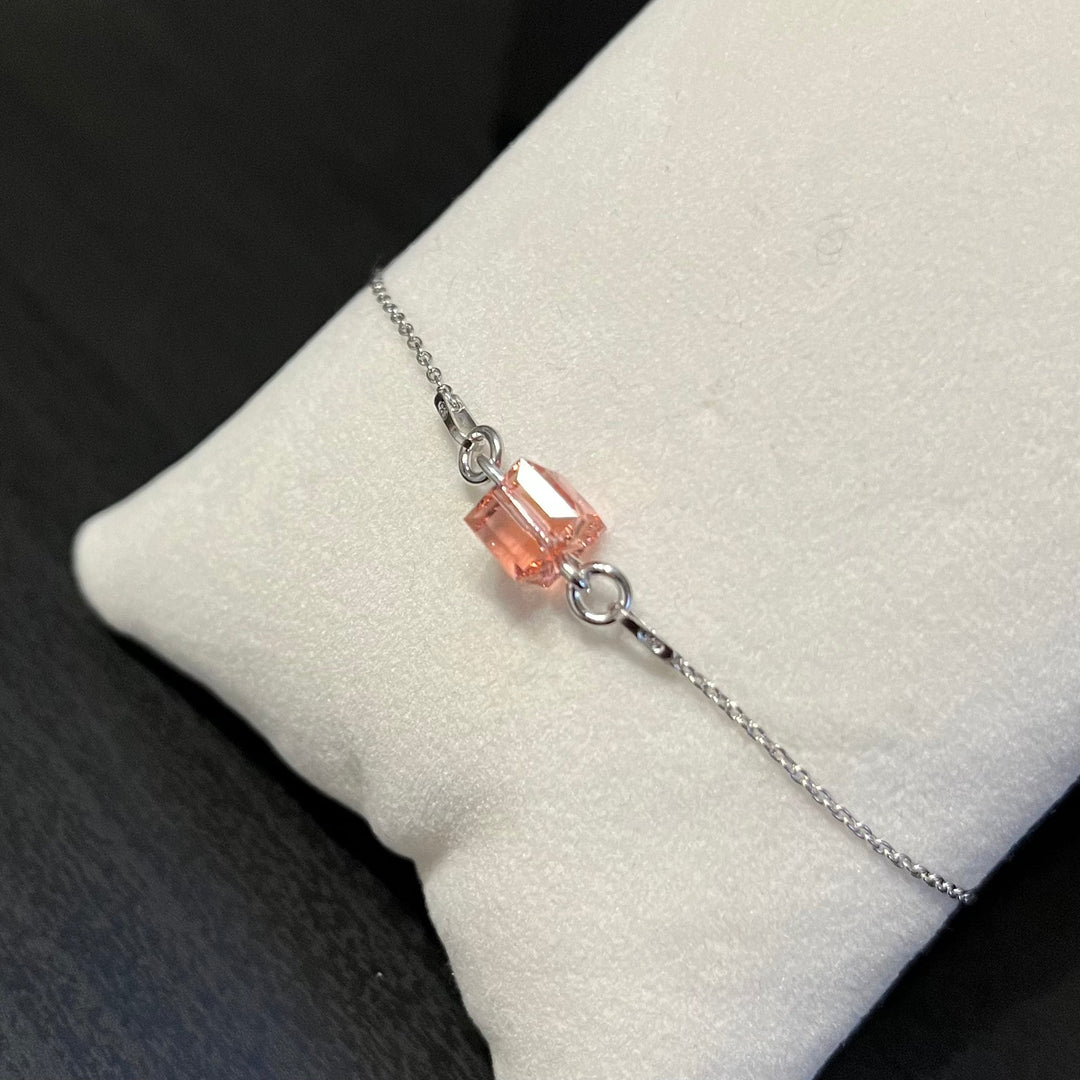 Bracelet  avec cristaux Swarovski, pêche rose, argent rhodié, CARRE