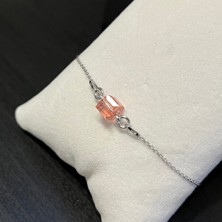 Bracelet  avec cristaux Swarovski, pêche rose, argent rhodié, CARRE