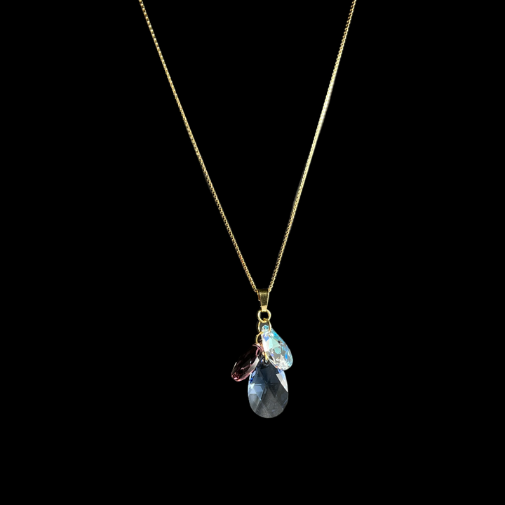 Pendentif avec cristaux Swarovski, argent doré, bleu clair/violet, FLEUR