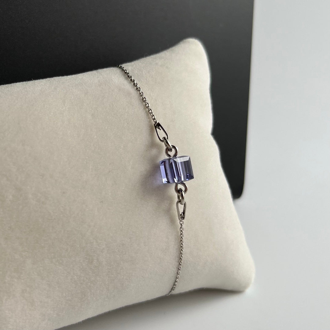 Bracelet  avec cristaux Swarovski, bleu tanzanite, argent rhodié, CARRE